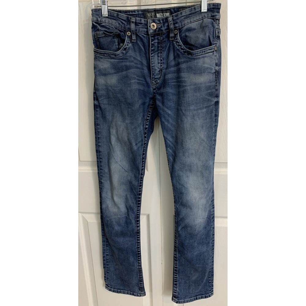 BKE Jake Jeans Mens 30L (x33) Straight Buckle Whisker Utility Denim Cowboy